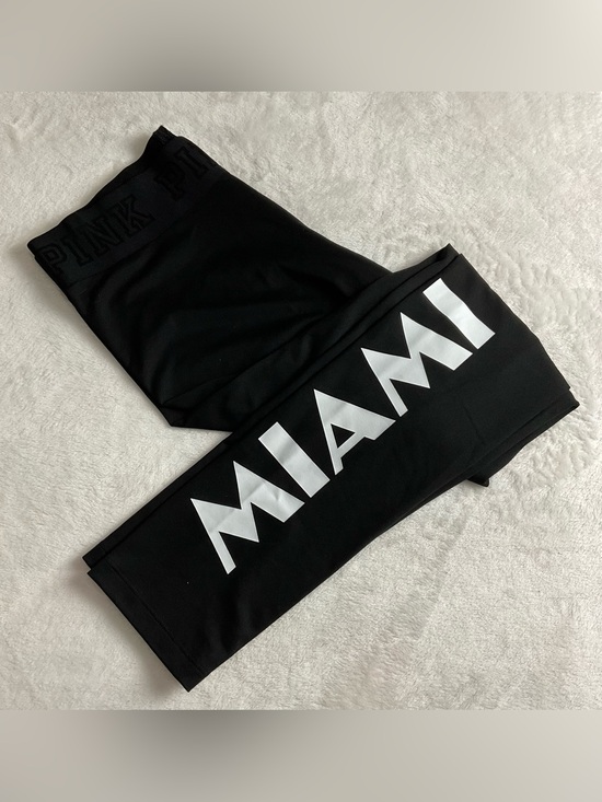 PINK Victoria's Secret Pants - Pink Victoria’s Secret Ultimate Black Leggings Miami Spell Out NWT